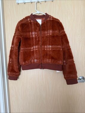 Anthropologie Rust Faux Fur Bomber Jacket